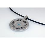 Stainless Steel Circle Pendant Written in Herbew with Blue Stone 2