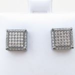 Mens .925 sterling silver White and black 7 row square earring MLCZ111 4mm thick and 8mm wide Size 2