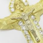 Mens 10k Yellow gold White gemstone jesus cut crucifix charm EGP14 2