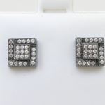 Mens .925 sterling silver White and black 5 row square earring MLCZ136 4mm thick and 7mm wide Size 2