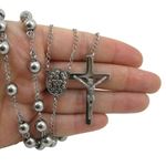 Mens Stainless Steel Silver Tone Rosary Chain Necklace with Cross 8MM 4