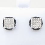 Mens .925 sterling silver White and black round square earrings MLCZ184 5mm thick and 10mm wide Size