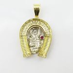 Mens 10k Yellow gold Red and white gemstone mary horse shoe charm EGP42 4