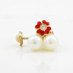 14K Yellow gold Flower pearl stud earrings for Children/Kids web95 4