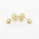 14K Yellow gold Round pearl fancy cz stud earrings for Children/Kids web523 4
