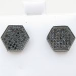 Mens .925 sterling silver Black hexagon earring 1 MLCZ219 3mm thick and 12mm wide Size 2