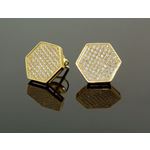 .925 Sterling Silver Yellow Hexagon White Crystal Micro Pave Unisex Mens Stud Earrings 2