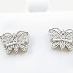 Womens .925 sterling silver White butterfly earring 1 MLCZ261 4mm thick and 11mm wide Size 2