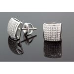 .925 Sterling Silver White Square White Crystal Micro Pave Unisex Mens Stud Earrings 2