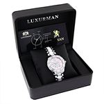 White Leather Ceramic Womens Real Diamond Watch 1.25ct Pink MOP Luxurman Galaxy 4