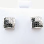 Mens .925 sterling silver White and black 6 row square earring MLCZ90 5mm thick and 8mm wide Size 2