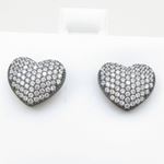 Womens .925 sterling silver Black and white heart earring 5mm thick and 11mm wide Size 2