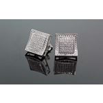 .925 Sterling Silver White Square White Crystal Micro Pave Unisex Mens Stud Earrings 2