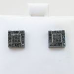 Mens .925 sterling silver Black 5 row square earring MLCZ137 4mm thick and 7mm wide Size 2