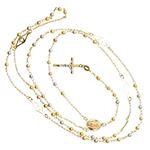 14K 3 TONE Gold HOLLOW ROSARY Chain - 30 Inches Long 3.02MM Wide 2