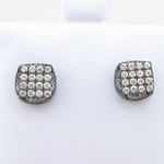 Mens .925 sterling silver Black and white round square earrings MLCZ194 5mm thick and 8mm wide Size 