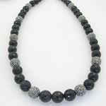 Mens Beaded Rosary Chain Crystal Gemstone Bracelet Ball Pave Macrame Necklace Black and Gray Rosary 