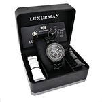 Mens Real Black Diamond Watch 0.20ct Black MOP Black Steel Band by Luxurman 4
