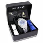 Luxurman Mens Watches Genuine Diamond Wrist Watch 1.25ct Blue Mother Of Pearl 4