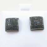 Mens .925 sterling silver Black 8 row square earring MLCZ102 5mm thick and 10mm wide Size 2