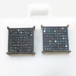 Mens .925 sterling silver Black 9 row square earring MLCZ30 3mm thick and 13mm wide Size 2