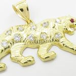 Mens 10k Yellow gold Red and white gemstone cougar charm EGP86 2