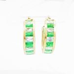 Womens 10k Yellow gold Green white cz hoop earring ELMI16 2