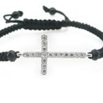 Ladies .925 Italian Sterling Silver String Bracelet with Long White Cross Length - 2.36in Width - 24