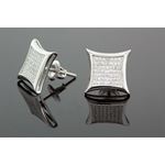 .925 Sterling Silver White Square White Crystal Micro Pave Unisex Mens Stud Earrings 2