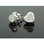 .925 Sterling Silver White Heart White Crystal Micro Pave Unisex Mens Stud Earrings 2