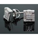 .925 Sterling Silver White Square White Crystal Micro Pave Unisex Mens Stud Earrings 2