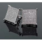 .925 Sterling Silver White Square White Crystal Micro Pave Unisex Mens Stud Earrings 2