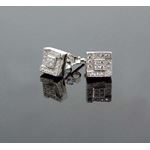 .925 Sterling Silver White Square White Crystal Micro Pave Unisex Mens Stud Earrings 2