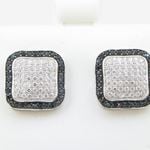 Mens .925 sterling silver Black and white 9 row rounded square earring 5mm thick and 12mm wide Size 