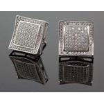 .925 Sterling Silver White Square White Crystal Micro Pave Unisex Mens Stud Earrings 2