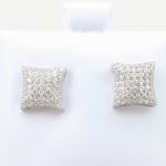 Mens .925 sterling silver White 6 row square earring MLCZ176 5mm thick and 9mm wide Size 2