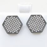 Mens .925 sterling silver Black and white hexagon earring 2 MLCZ224 3mm thick and 14mm wide Size 2