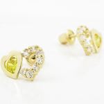 14K Yellow gold Dual heart cz stud earrings for Children/Kids web289 2