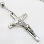 "Mens Stainless Steel with Silver Tone Rosary Chain Necklace Cross 28"" 2"