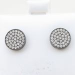 Mens .925 sterling silver Black and white round earring 4 MLCZ244 2mm thick and 9mm wide Size 2