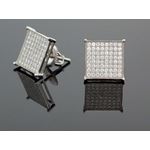 .925 Sterling Silver White Square White Crystal Micro Pave Unisex Mens Stud Earrings 2