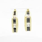 Womens 10k Yellow gold Black white cz square hoop earring ELMI15 2