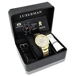 Luxurman Liberty Mens Genuine Diamond Watch 0.2ct Yellow Gold Plated Band 4