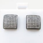 Mens .925 sterling silver White and black 9 row square earring MLCZ106 5mm thick and 11mm wide Size 