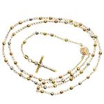 14K 3 TONE Gold HOLLOW ROSARY Chain - 28 Inches Long 3.9MM Wide 2
