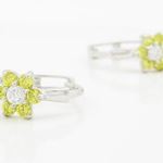 14K White gold Flower cz hoop earrings for Children/Kids web354 2