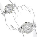 His and Hers White Blue Yellow Diamond Watch Set 5.25ct Luxurman Stainless Steel 4
