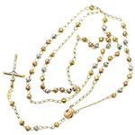 10K 3 TONE Gold HOLLOW ROSARY Chain - 28 Inches Long 5MM Wide 2