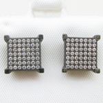 Mens .925 sterling silver Black and white 8 row square earring MLCZ34 5mm thick and 10mm wide Size 2