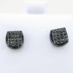 Mens .925 sterling silver Black round square earrings MLCZ195 5mm thick and 7mm wide Size 2